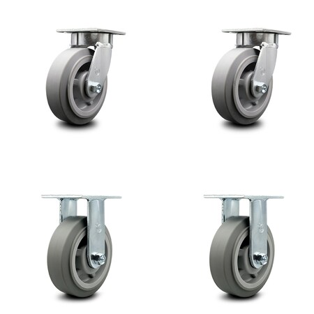 Service Caster 6 Inch Kingpinless Thermoplastic Rubber Wheel Swivel Caster Swivel 2 Rigid, 2PK SCC-KP30S620-TPRRF-2-R-2